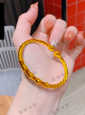 复古金包银竹节麻花手镯轻奢高级感黄金小众设计时尚镯子礼物