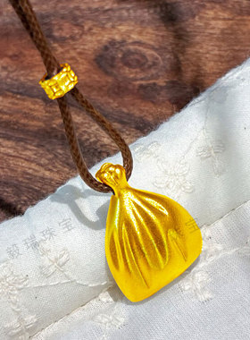 小众金包银福袋吊坠项链高级感时尚中式黄金钱袋子项链饰品