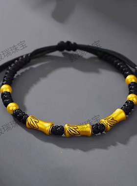 时尚黄金竹节编织手链男女复古金包银时尚简约手环配饰