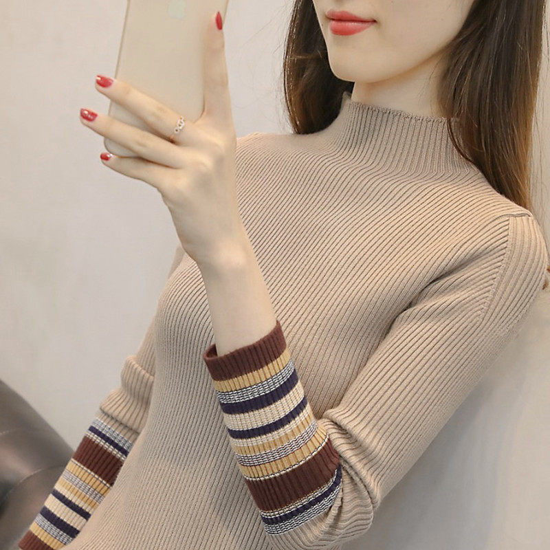 半高领打底衫女内搭春秋2022新款洋气长袖修身紧身毛衣针织上衣女