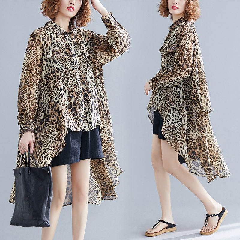 Leopard Chiffon shirt Easy Show thin Thin section Elegant Broken flowers Cardigan Irregular Long sleeve Sunscreenin the Women's clothing/Boutique , Lace shirt/Chiffon shirt  category - from Buy2taobao.com to provide professional Taobao agent buy service