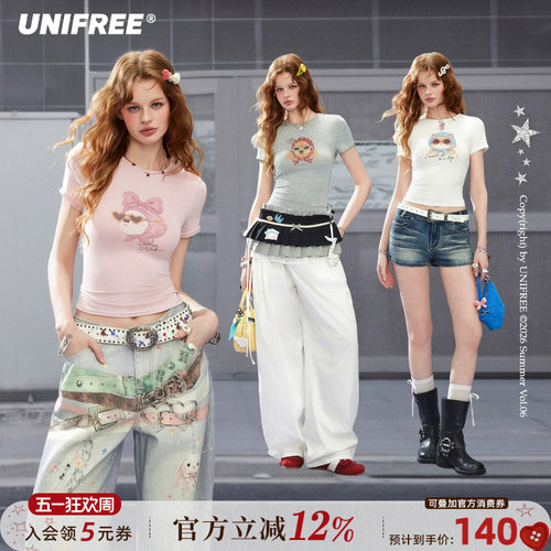 UNIFREE动物印花圆领短袖T恤