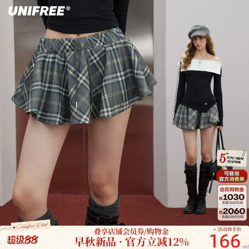 UNIFREE格子半身裙A字短裙