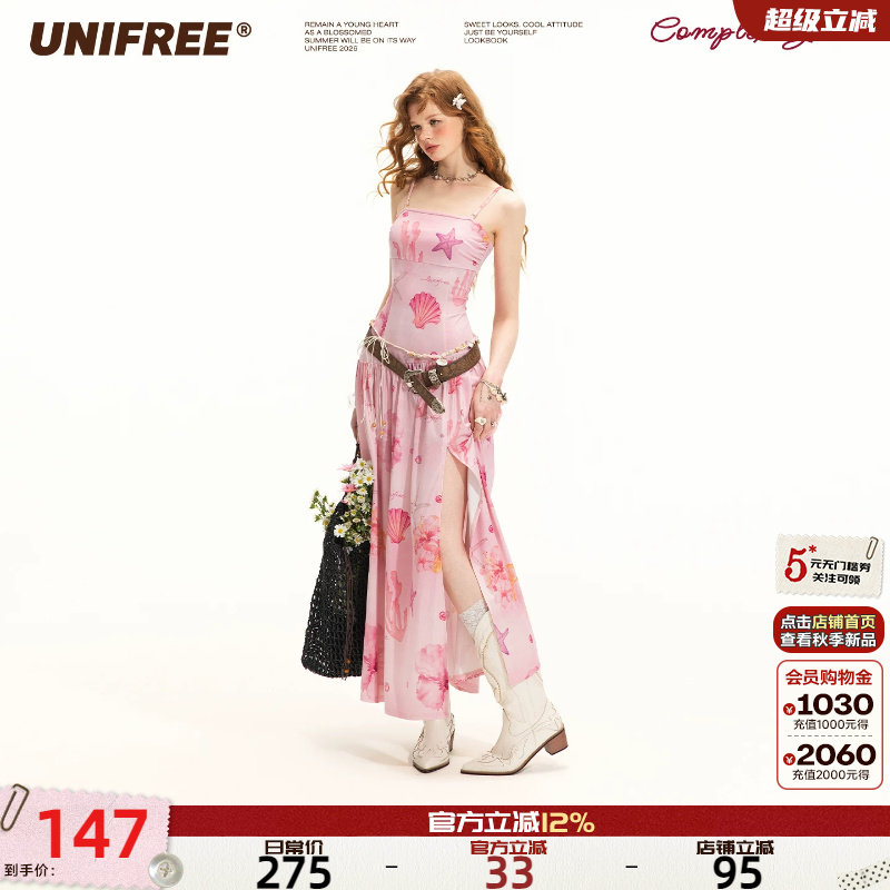 UNIFREE粉色沙滩连衣裙图片