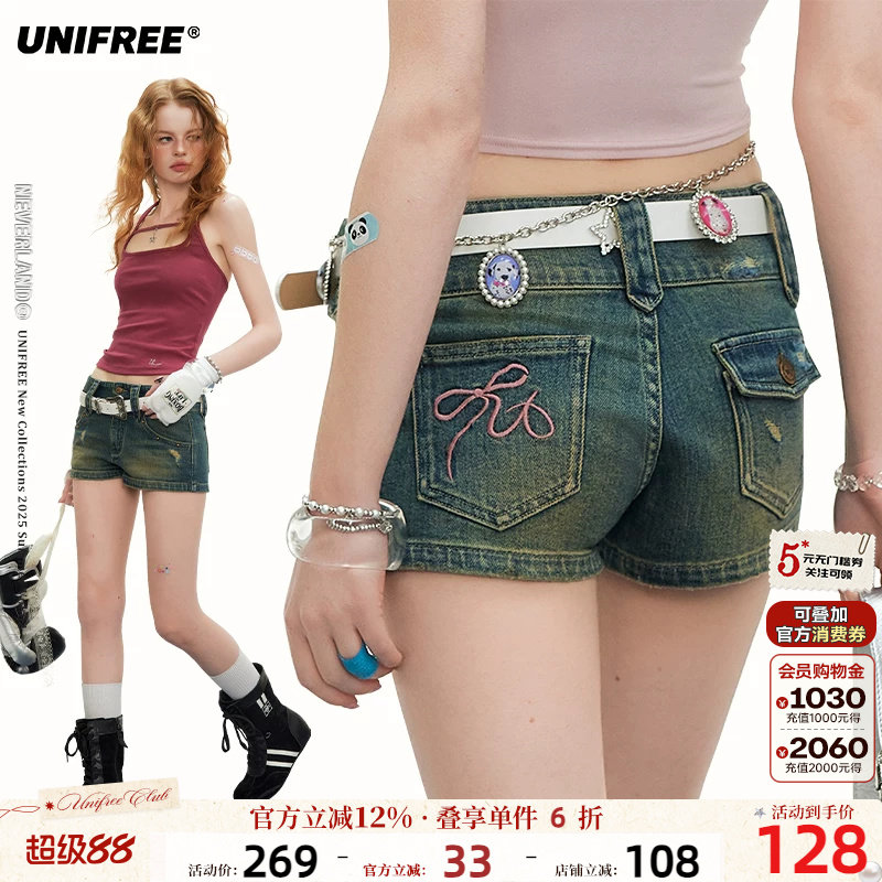 UNIFREE美式辣妹复古牛仔短裤图片