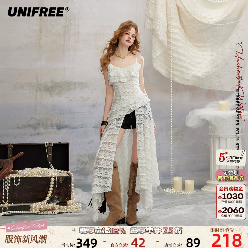 UNIFREE白色蕾丝吊带裙图片
