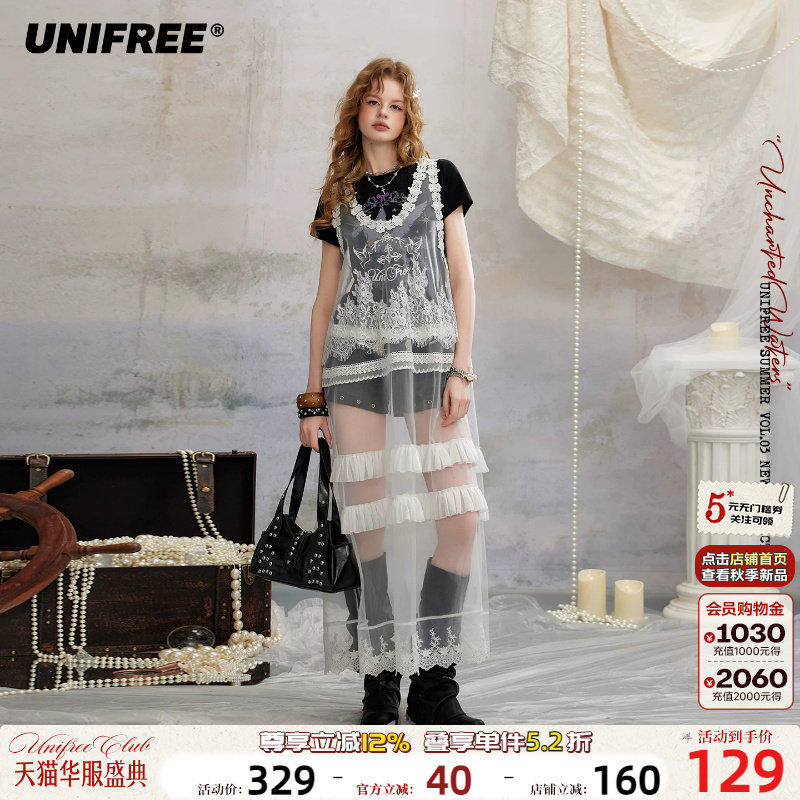 UNIFREE白色蕾丝背心连衣裙图片
