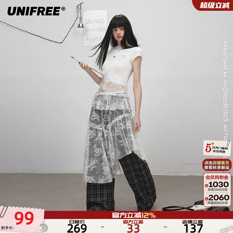 UNIFREE短袖蕾丝连衣裙图片