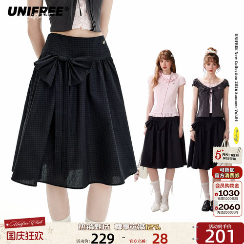 UNIFREE复古格纹半身裙女