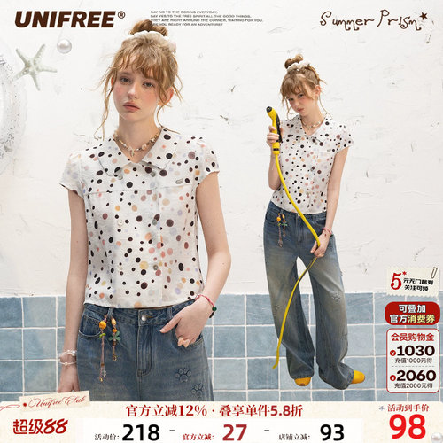 UNIFREE复古不规则波点短袖衬衫