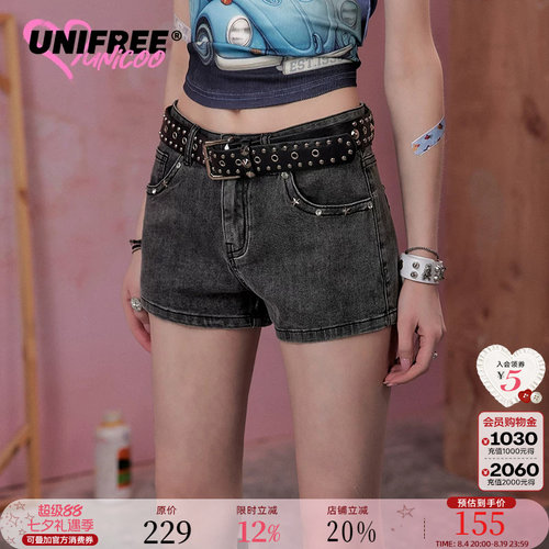 UNIFREE短裤复古风牛仔短裤