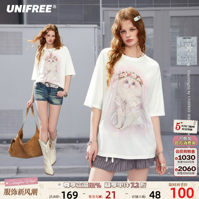 UNIFREE小猫印花短袖T恤图片
