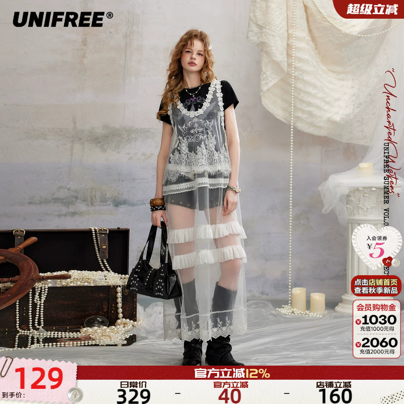 UNIFREE白色蕾丝背心连衣裙图片