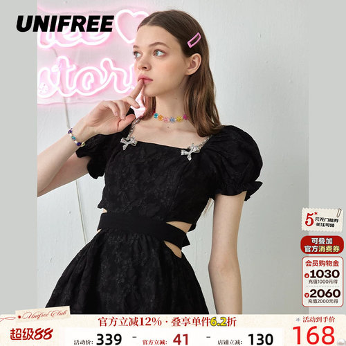 UNIFREE法式赫本连衣裙收腰显瘦