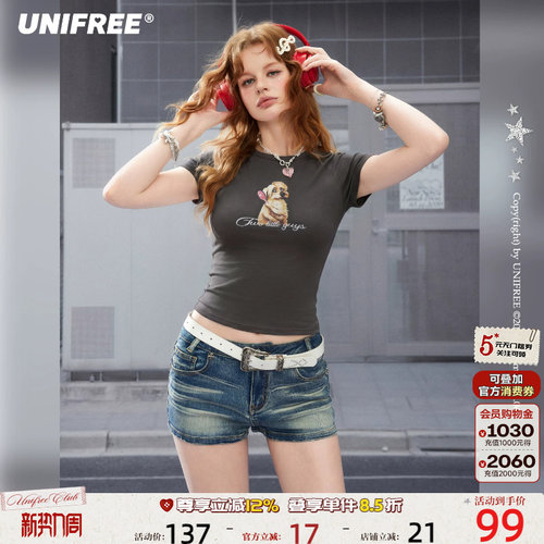 UNIFREE卡通印花修身显瘦短袖T恤