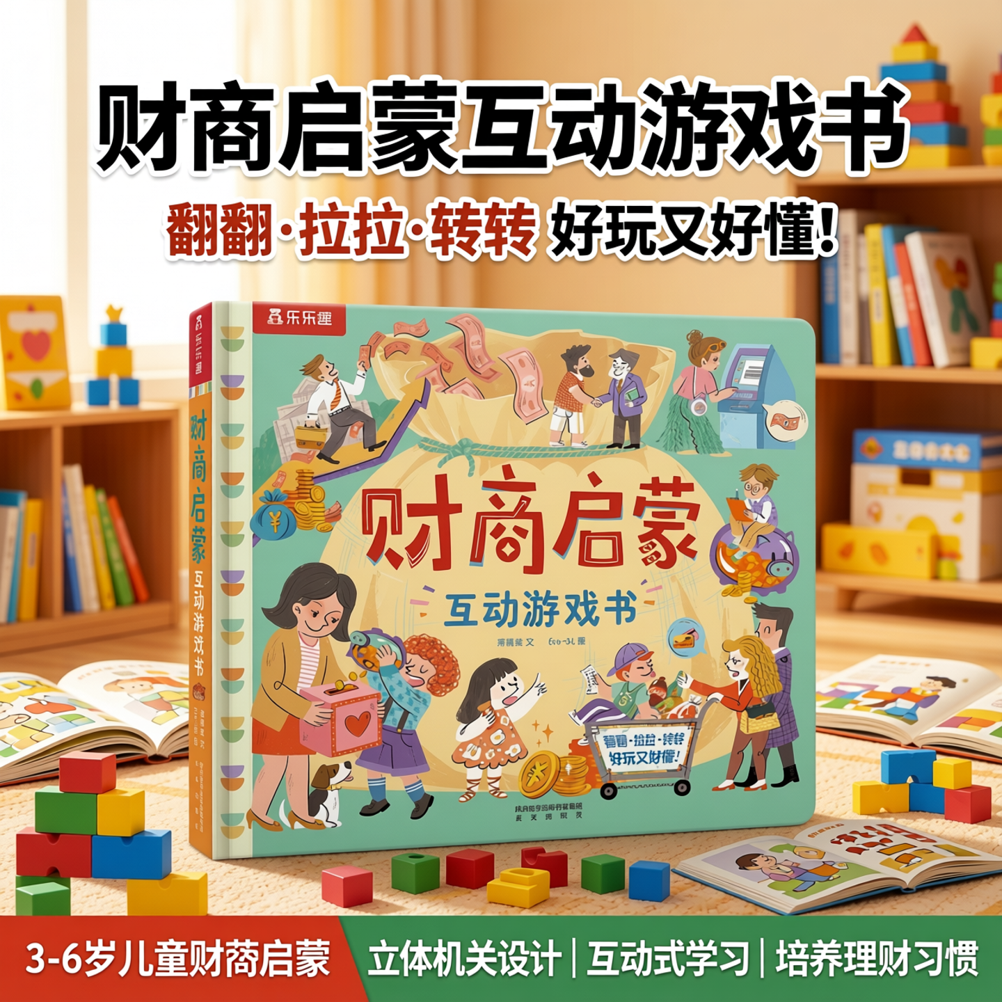 绘本3到5-6岁儿童财商启蒙互动游戏书宝宝财商启蒙立体机关书互动游戏书幼儿园入园前准备绘本翻翻推拉书早教理财科普故事书籍
