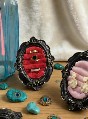 跨境黑金框维多利亚风耳环美甲戒指托摆件相框饰品托首饰架展示架