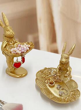 跨境可代发美式田园兔子首饰碟装饰化妆台桌面摆设客厅工艺创意品
