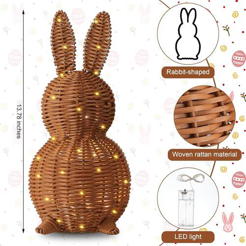 跨境新品复活节Easter礼品摆件藤编兔子彩蛋装饰草编藤工艺品