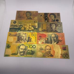 澳大利亚币澳元 5 10 20 50 100 金箔塑料卡片 防水 旅游币