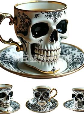 跨境万圣节Royal Skull Coffee Mug骷髅咖啡杯摆件恐怖惊悚马克杯