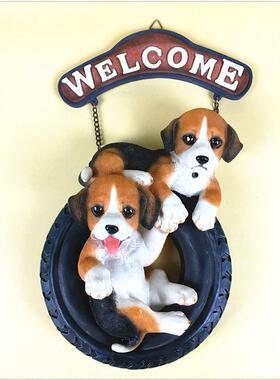 创意树脂欢迎光临挂件 可爱轮胎小狗声控感应店铺墙面点缀挂饰