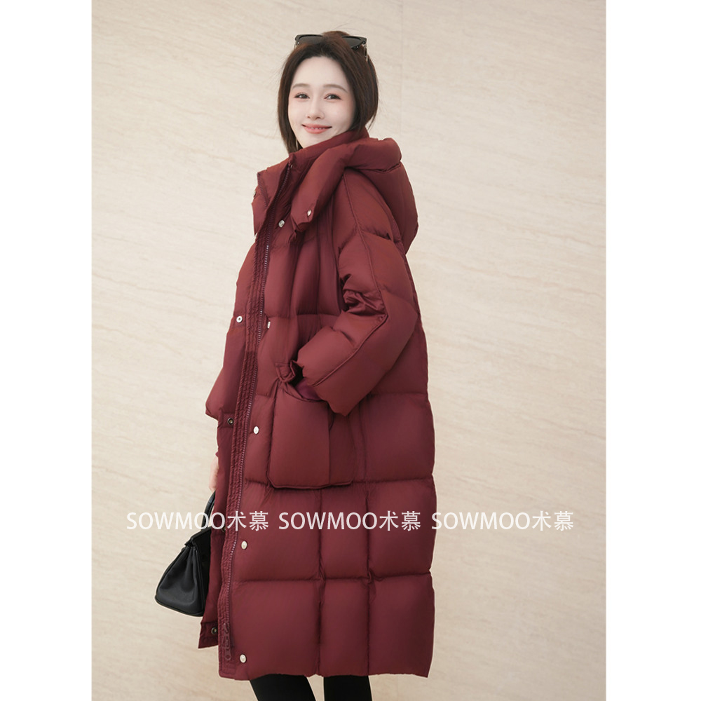 时尚气质连帽保暖中长款羽绒服