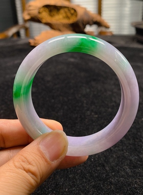 缅甸翡翠冰糯种春彩正圈52圈口手镯 8Y41027