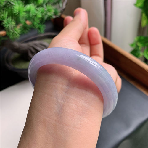 9月新品 55圈口冰糯种淡紫淡绿正圈玉手镯女款正品5020HY7037