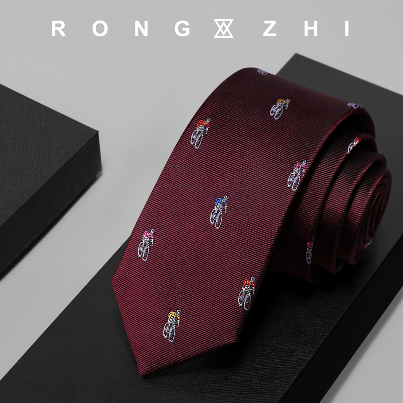 戎致RONGZHI 领带男韩版休闲潮百搭6cm时尚英伦花纹酒红色自行车