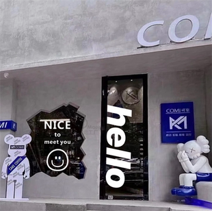 hello网红艺术创意奶茶咖啡店厨房阳台橱窗玻璃门防撞墙贴纸高级
