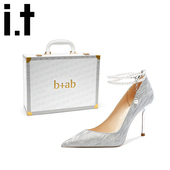 仙女温柔气质细高跟鞋 礼盒法式 珍珠丝带浪漫法式 ab轻奢量版