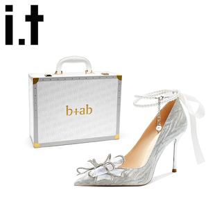 it b+ab品牌轻奢量版礼盒法式尖头气质浪漫珍珠链蝴蝶结细高跟鞋