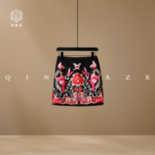 凤蝶舞 GZ6019 重工刺绣真丝香云纱龟裂纹半裙裙裤