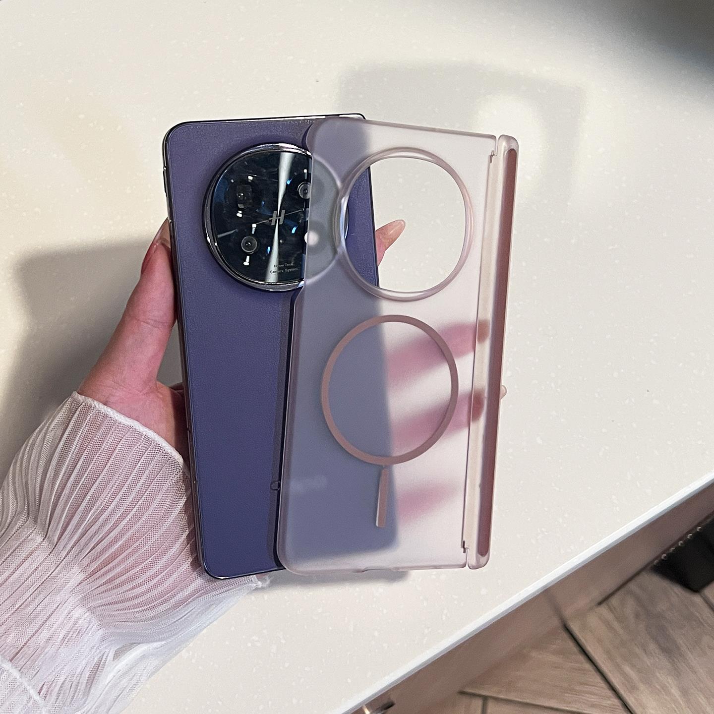 适用于oppofindn5手机壳新款半透明磨砂Find N5典藏版折叠屏中轴铰链n5全包保护套磁吸充5G超薄后壳简约