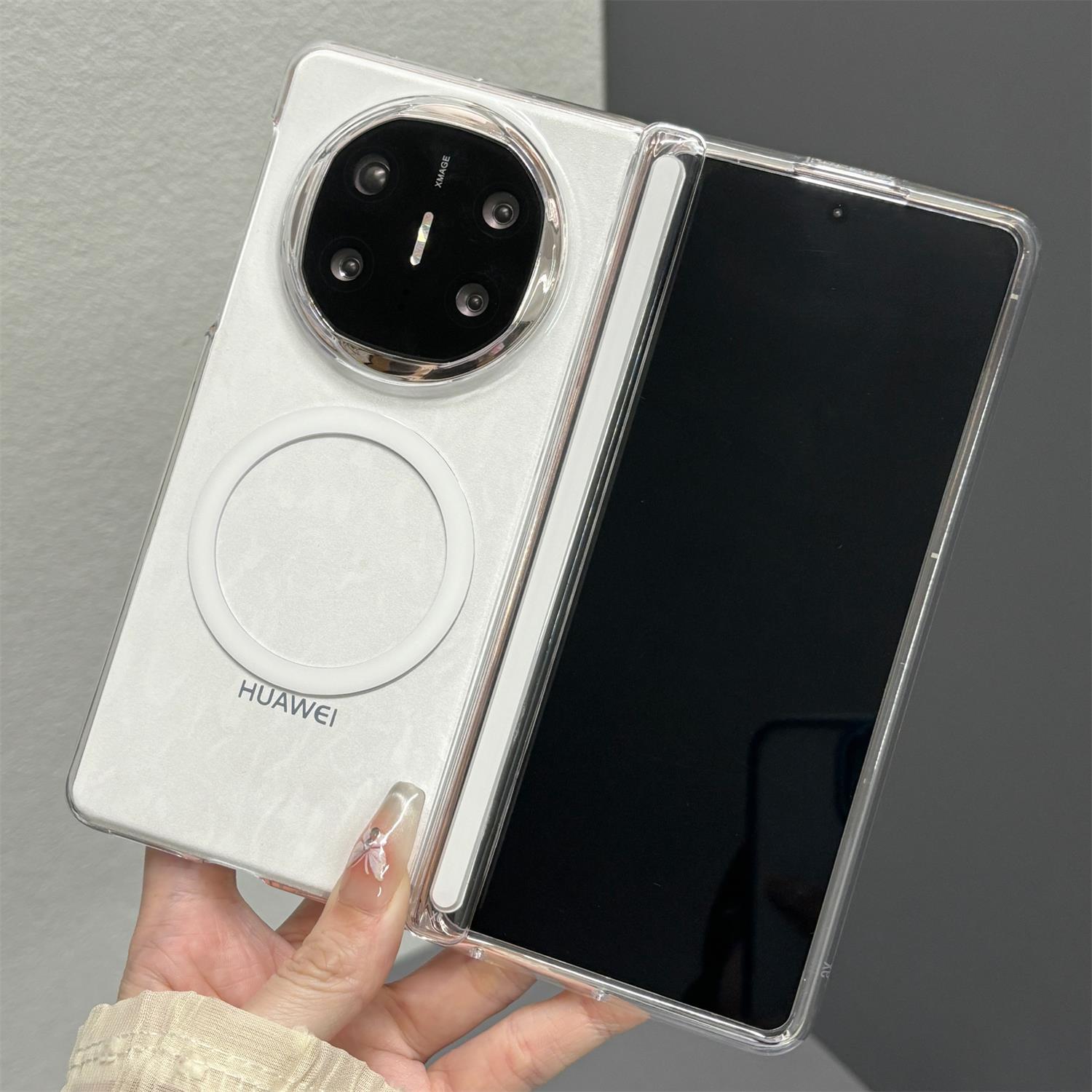 适用华为matex6折叠屏手机壳x5磁吸x3典藏版中轴铰链全包保护适用荣耀magicvs3oppofindn5fold3透明后壳前框