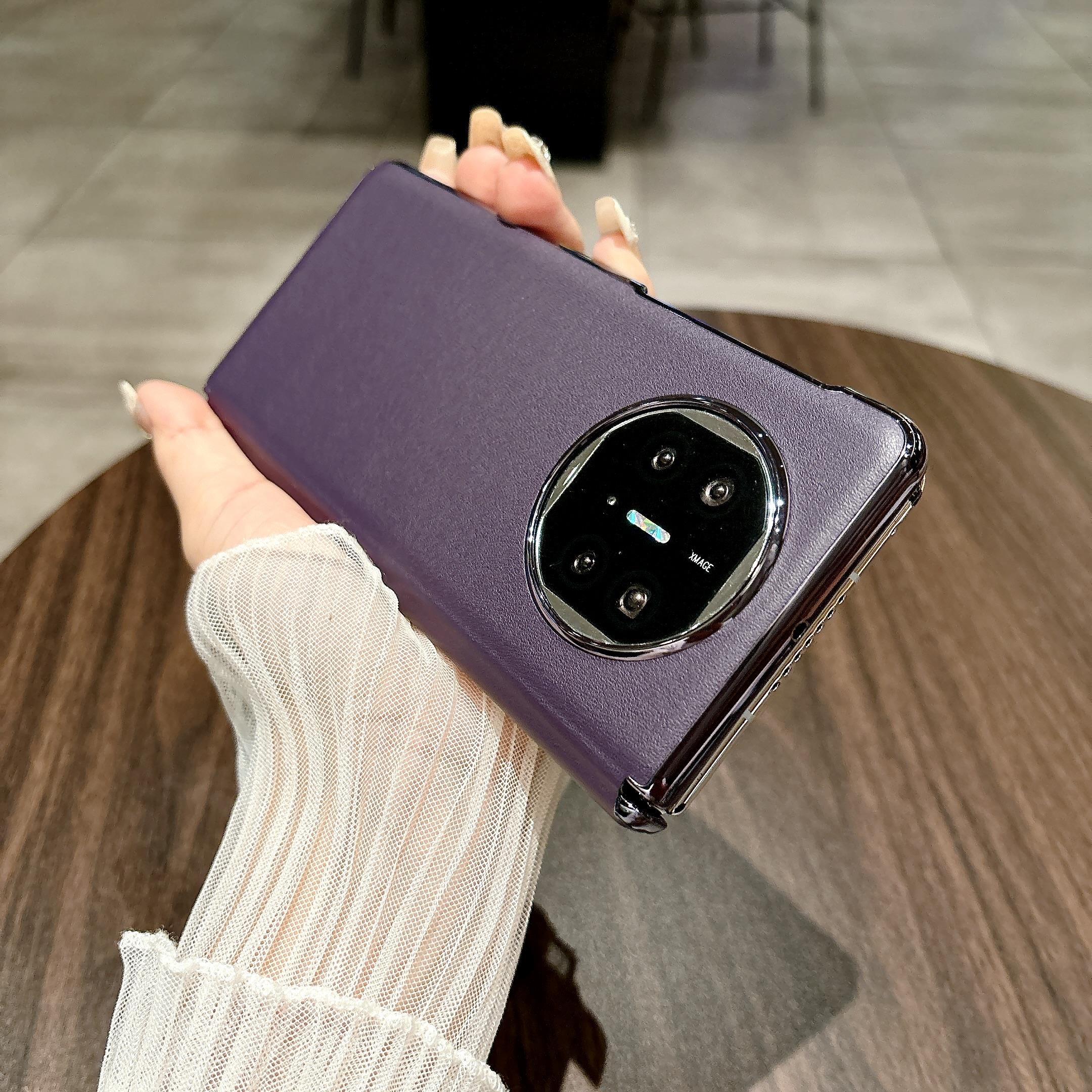 中轴电镀暗紫色素皮适用华为mateX6/x5手机壳x3荣耀MagicVS3/vs2新款折叠屏网红风防摔套男款潮高档