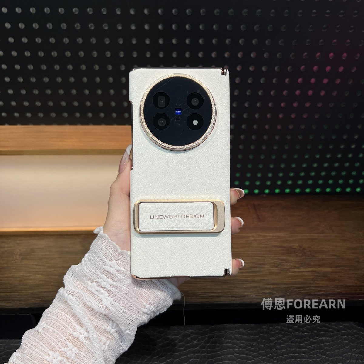 适用于双中轴vivoXFold5手机壳新款真皮vivo xfold5保护套折叠屏腕带支架外后壳全包防摔男女通用高级感简约