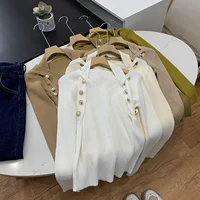 Осенний трикотажный свитер, приятный телу лонгслив, V-образный вырез, в западном стиле