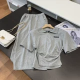 Комплект, рубашка, летняя юбка, мини-юбка, коллекция 2022, А-силуэт, короткий рукав