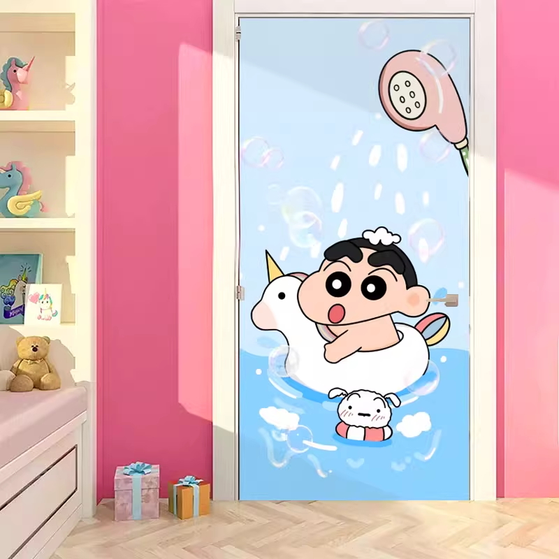 蜡笔小新卡通贴画入户门防水贴纸衣柜玻璃门冰箱自粘儿童贴纸定制