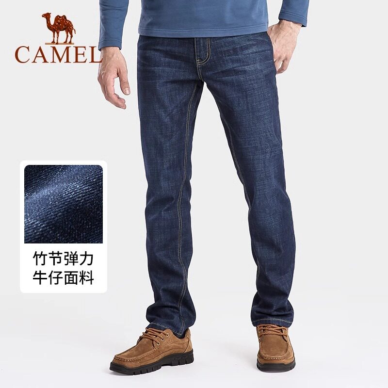 骆驼男装牛仔裤男弹力宽松直筒修身丹宁休闲长裤子潮流百搭春季