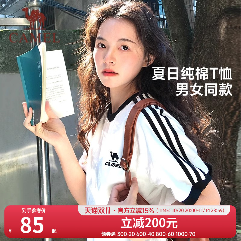 骆驼T恤女2025春夏新款情侣纯棉短袖宽松复古风运动百搭休闲上衣