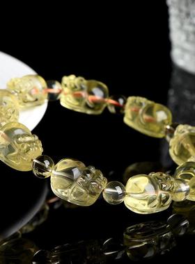 2026久雅水晶 天然黄水晶貔貅手链 雕刻黄色水晶貔貅手串 厂家直