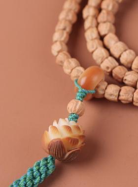 2026精品热振百香籽手串女藏式多圈长串菩提跑环莲花吊坠流苏念珠