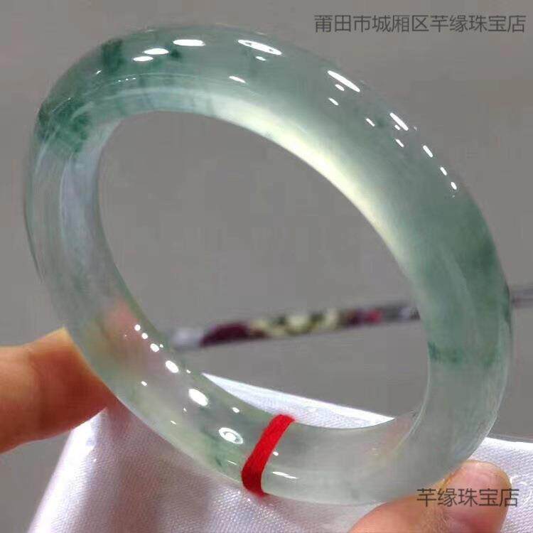 2026天然冰透飘蓝花浅绿玉镯缅甸老坑冰种飘阳绿翡翠手镯女冰晴贵