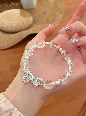 2026轻奢设计感天然白水晶手串镶钻蝴蝶结温柔甜美气质闺蜜礼物手