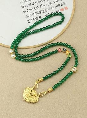2026中国风古法沙金如意锁吊坠项链女款新中式串珠长款百搭旗袍配