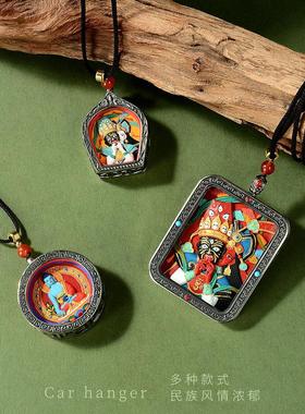2026藏村朱砂扎基拉姆前世今生彩绘唐卡吊坠民族风药师佛挂坠饰品