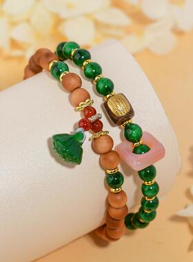 2026檀木干青双圈手串莲蓬吊坠新中式景区寺院新爆款女士手链饰品